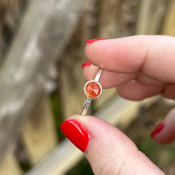 Sunstone Ring - Sunstone Stacking Ring - Orange Ring - Sterling Silver Sunstone Ring - Orange Gemstone Ring - Sparkly Sunstone Ring