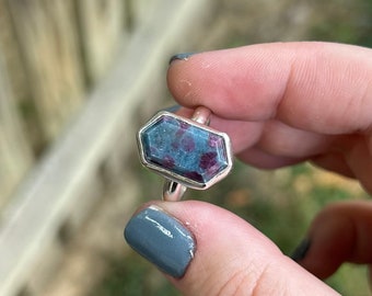 Ruby in Kyanite Ring - Ruby in Kyanite Sterling Silver Ring - Statement Kyanite Ring - Hexagon Ruby in Kyanite Ring - Sterling Silver Ring
