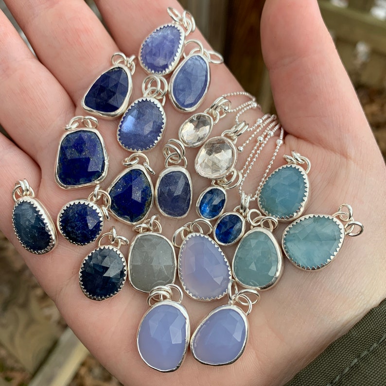 Blue Pendant Blue Chalcedony Pendant Sterling Silver Blue Chalcedony Necklace Rose Cut Chalcedony Pendant Light Blue Pendant