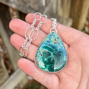 Azurite Malachite Statement Necklace - Azurite Malachite Pendant - Sterling Silver Azurite Malachite Necklace - Statement Azurite Necklace