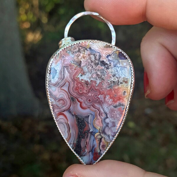 Sprzedaż! Był 175, teraz 135! Crazy Lace Agat wisiorek srebro-oświadczenie wisiorek-duży wisiorek-Agat-ooak-jedyny w swoim rodzaju krem