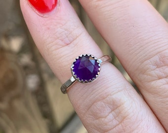 Amethyst Ring - Purple Ring - Stacking Ring - Sterling Silver - Amethyst - Hammered - Stackers - Amethyst Stack Ring - February Birthstone