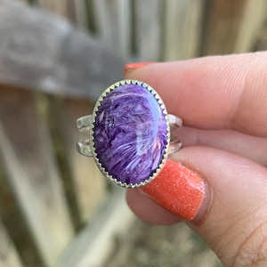 Charoite Sterling Silver Ring - Charoite Ring - Purple Statement Ring - Purple Charoite Ring - Charoite Jewelry - Sterling Silver - Purple