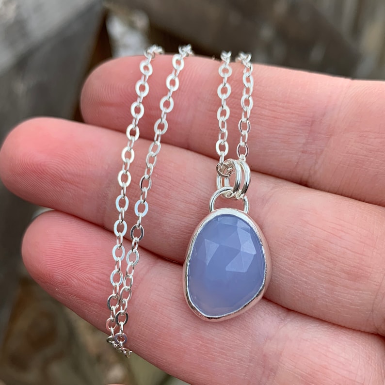 Blue Pendant Blue Chalcedony Pendant Sterling Silver Blue Chalcedony Necklace Rose Cut Chalcedony Pendant Light Blue Pendant