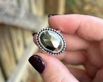 Pyrite Ring - Oval Pyrite Ring - Sterling Silver Pyrite Ring - Silver - Gemstone Ring - Gold Ring - Statement Pyrite Ring -Large Pyrite Ring