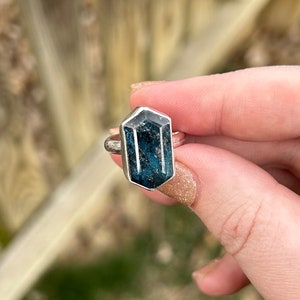 Moss Kyanite Ring - Kyanite Ring - Statement Kyanite Ring - Hexagon Blue Moss Kyanite Ring - Sterling Silver Moss Kyanite Ring - Blue