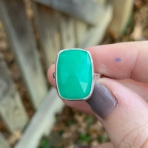 Chrysoparse Ring - Sterling Silver Chrysoprase Ring - Cushion Cut Green Chrysoprase Ring - Statement Chrysoprase Ring - Green Ring