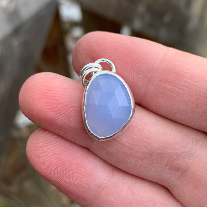 Blue Pendant Blue Chalcedony Pendant Sterling Silver Blue Chalcedony Necklace Rose Cut Chalcedony Pendant Light Blue Pendant