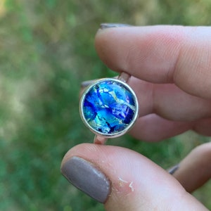 Glass Opal Ring - Fire Opal Ring - Vintage Glass Fire Opal - Vintage Ring - Sterling Silver - October Birthstone - Opal Alternative - Blue