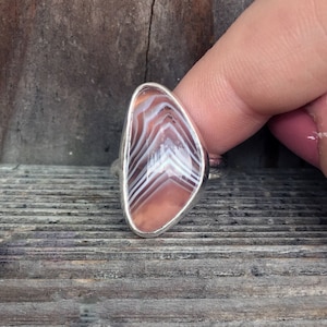 Botswana Agate Ring - Agate Ring - Sterling Silver - Gemstone Ring - Brown Agate - Black Agate - OOAK - One of a Kind - Bezel Set Ring