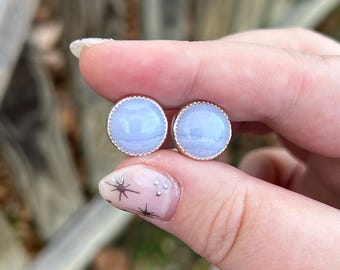 Blue Lace Agate Post Earrings - Light Blue Agate Earrings - Light Blue Gemstone Post Earrings - Blue Lace Agate Stud Earrings - Blue Jewelry