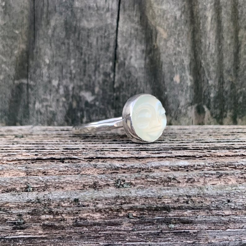 Moon Whit Rings White Moonstone Moon Ring - Carved Moon Face Ring - Moon Ring - White ...