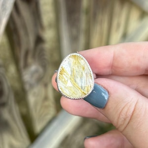 Rutilated Quartz Sterling Silver Ring - Statement Quartz Ring - Oval Rutilated Quartz Ring - Golden Quartz Ring - Rutilated Quartz Statement