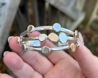 Pulseira Tripla em Prata de Lei Tamanho Médio - Pulseira Bolha em Prata de Lei - Pulseira Tripla - Pulseira em Prata Reciclada