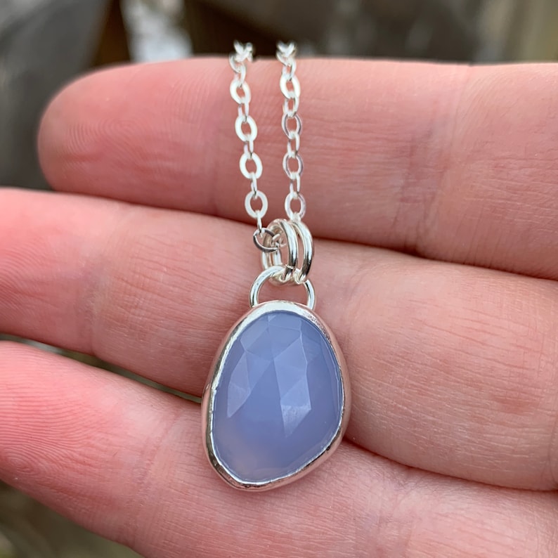 Blue Pendant Blue Chalcedony Pendant Sterling Silver Blue Chalcedony Necklace Rose Cut Chalcedony Pendant Light Blue Pendant
