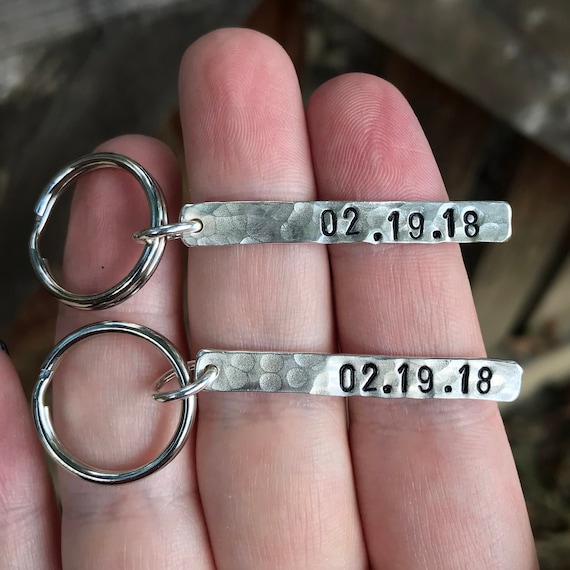 Stamped Date Keychain Personalized Date Keychain Personalized Keychain  Stamped Keychain Sterling Silver Keychain Stocking Stiffer