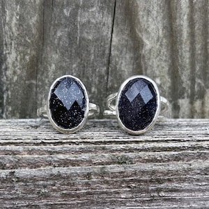 Blue Goldstone Ring - Sterling Silver Blue Goldstone Ring - Sparkly Blue Goldstone Ring - Oval Blue Goldstone Ring -Dark Blue Goldstone Ring
