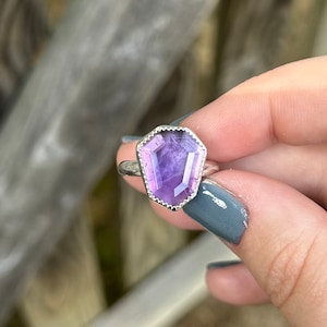 Amethyst Ring - Sterling Silver Amethyst - Shield Ring - Amethyst Jewelry - Gemstone Ring - Sterling Silver Rings - Purple Ring - February