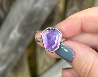 Amethyst Ring - Sterling Silver Amethyst - Shield Ring - Amethyst Jewelry - Gemstone Ring - Sterling Silver Rings - Purple Ring - February