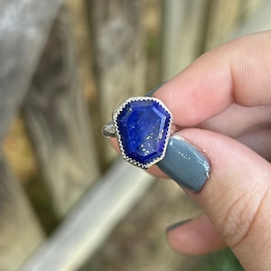 Lapis Lazuli Ring - Sterling Silver Lapis Lazuli - Shield Ring - Lapis Lazuli Jewelry - Gemstone Ring - Sterling Silver Rings - Deep Blue