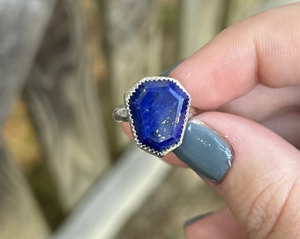 Lapis Lazuli Ring - Sterling Silver Lapis Lazuli - Shield Ring - Lapis Lazuli Jewelry - Gemstone Ring - Sterling Silver Rings - Deep Blue