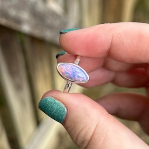 Glass Opal Ring - Fire Opal Ring - Vintage Glass Fire Opal - Vintage Ring - Sterling Silver - October Birthstone - Opal Alternative - Pink