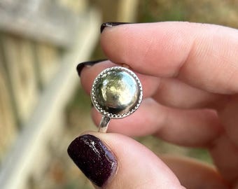 Pyrite Ring - Round Pyrite Ring - Sterling Silver Pyrite Ring - Silver - Gemstone Ring - Gold Ring - Stacking Pyrite Ring -Stack Ring Pyrite