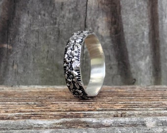 Floral Band - Sterling Silver Patterned Band - Alternative Wedding Band - Flower Detailed Ring - Flower Ring - Sterling Silver Ring