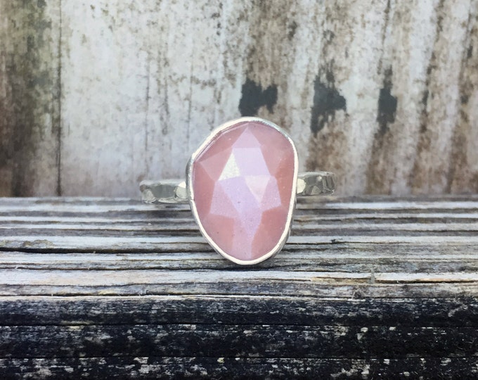 Peach Moonstone Ring Faceted Pink Ring Pink Moonstone - Etsy