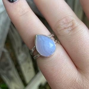 Blue Lace Agate Sterling Silver Ring - Teardrop Blue Lace Agate Ring - Blue Lace Agate Ring - Sterling Silver Statement Ring - Light Blue
