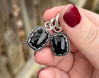 Black Onyx Huggie Earrings - Sterling Silver Rectangle Onyx Dangle Earrings - Black Onyx Earrings - Black Onyx Ear Huggies - Onyx Ear Huggie