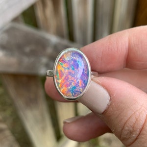 Glass Opal Ring - Fire Opal Ring - Vintage Glass Fire Opal - Vintage Ring - Sterling Silver - October Birthstone - Opal Alternative - Pink