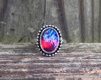 Drachenatem Glas Opal Ring - Vintage Glas Opal Ring - Glas Opal - Sterling Silber - Opale - Geburtsstein Ring - Rosa Ring