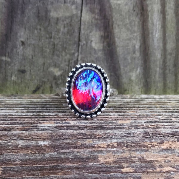 Dragons Breath Glass Opal Ring - Vintage Glass Opal Ring - Glass Opal - Sterling Silver - Opals - Birthstone Ring - Birthstones - Pink Ring