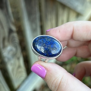 Lapis Lazuli Statement Ring - Lapis Ring - Sterling Silver Lapis Lazuli Ring - Pyrite - Royal Blue Ring - Lapis Lazuli Jewelry - Dark Blue