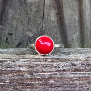 Red Coral Stacking Ring - Red Coral Ring - Coral Stack Ring - Sterling Silver Coral Ring - Bright Red Ring - Coral Jewelry - Bold Red Ring