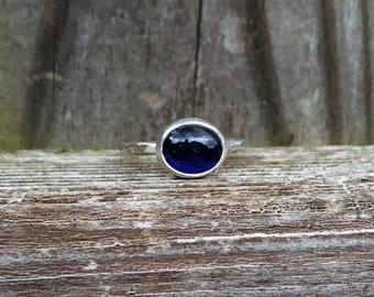 Iolite Ring - Iolite Stacking Ring - Iolite Sterling Silver Ring - Hammered Ring - Purple Stacking Ring - Purple - Iolite Jewelry - Gems