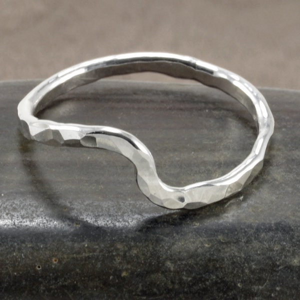 Sterling Silver Wave Ring - Wave Ring - Beach Ring - Stacking Ring - Hammered Wave Ring - Hammered Sterling Silver Ring