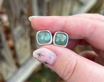 Green Kyanite Post Earrings - Green Earrings - Light Green Gemstone Post Earrings - Green Kyanite Stud Earrings - Green Kyanite Earrings