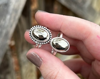 Pyrite Ring - Statement Pyrite Ring - Fools Gold Ring - Pyrite Jewelry - Gold Stone Ring - Oval Pyrite Ring - Sterling Silver Pyrite Ring