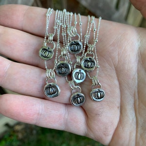 Pumpkin Necklace - Sterling Silver Pumpkin Stamped Necklace - Pumpkin Charm Necklace - Pumpkin Shaped Stamped Necklace - Pumpkin Jewelry