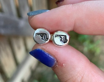 Maryland State Stamped Earrings - Sterling Silver Maryland Earrings - Maryland Post Earrings - Maryland State Post Earrings - Maryland