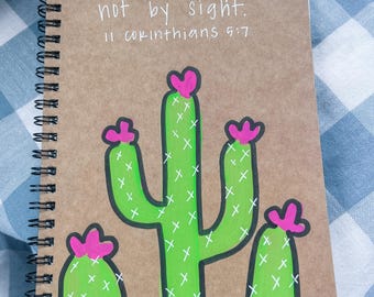 Hand-Painted Scripture Journal • 2 Corinthians 5:7 Cactus