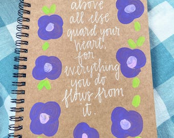 Hand-Painted Scripture Journal • Proverbs 4:23 Purple Floral