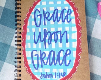 Hand-Painted Scripture Journal • Grace upon Grace Blue Gingham