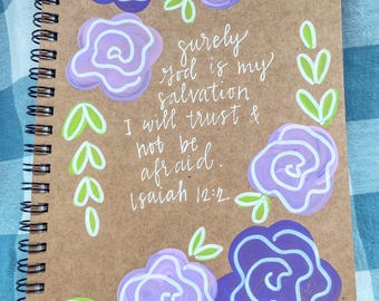 Hand-Painted Scripture Journal • Isaiah 12:2 Purple Floral