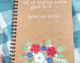 Hand-Painted Scripture Journal • Psalm 118:24 Red White Blue Floral