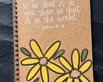 Hand-Painted Scripture Journal • 1 John 4:4 Yellow Floral