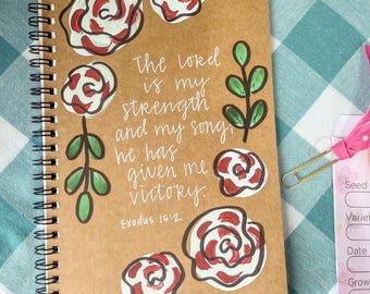 Hand-Painted Scripture Journal • Exodus 15:2 Maroon Floral