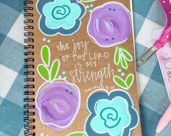 Hand-Painted Scripture Journal • Nehemiah 8:10 Purpl Floral